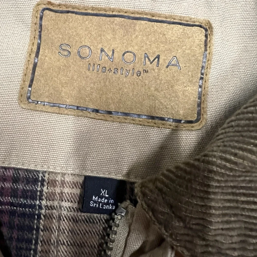 Sonoma Jacket Mens XL Canvas Barn Chore Coat Corduroy Collar Flannel Field Plaid
